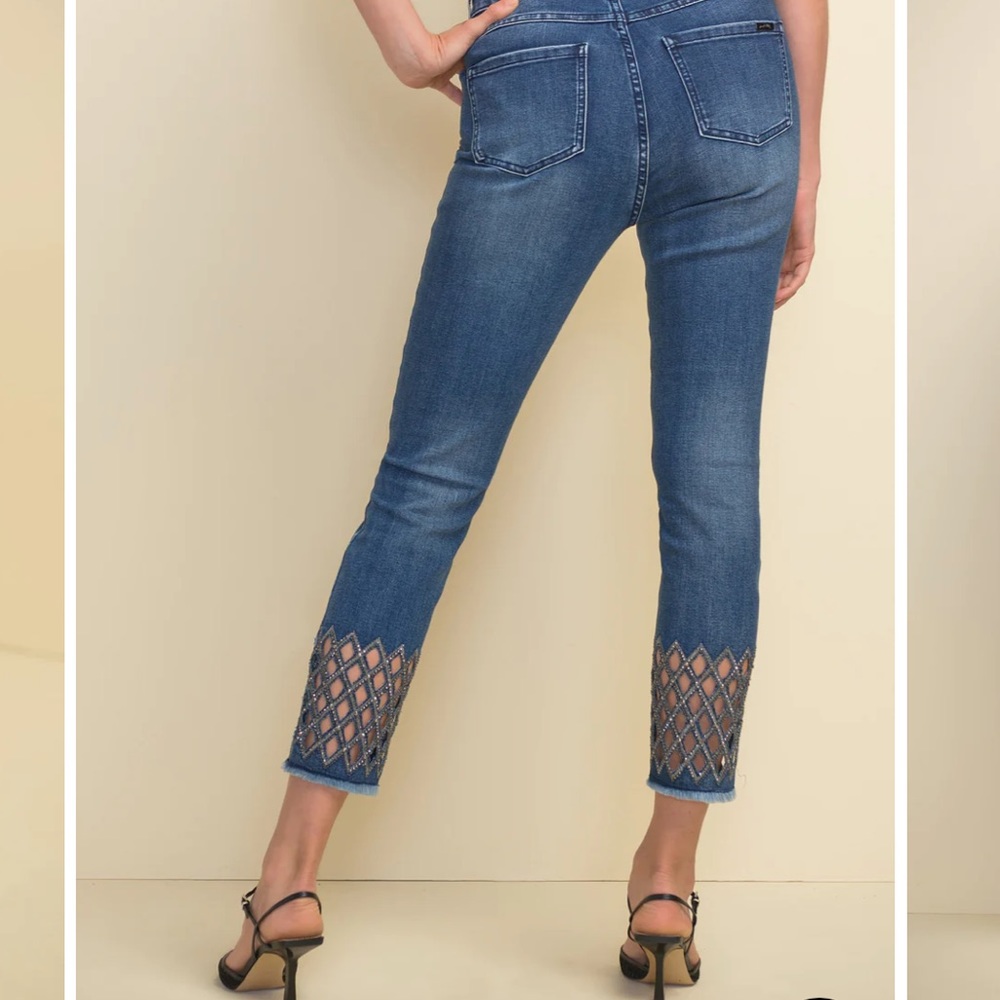 Joseph Ribkoff jeans 211967 with Crystal lined diamond cut outs